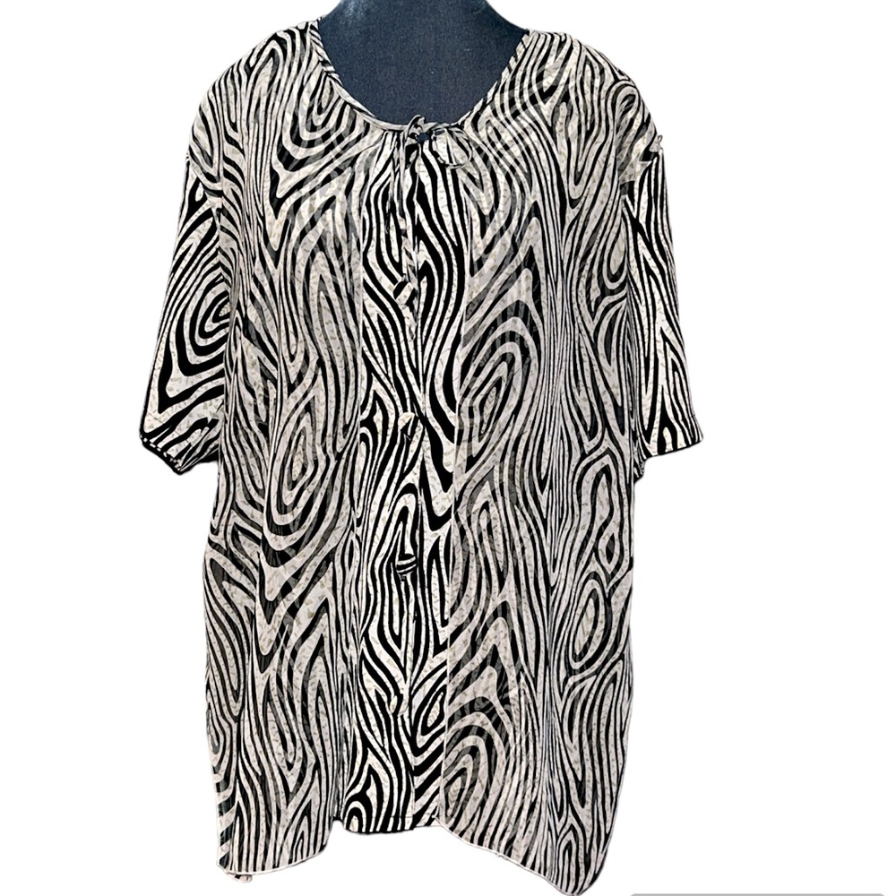 Vintage Lavayet hypnotic print unique sheer fabric over shirt tied at neckline